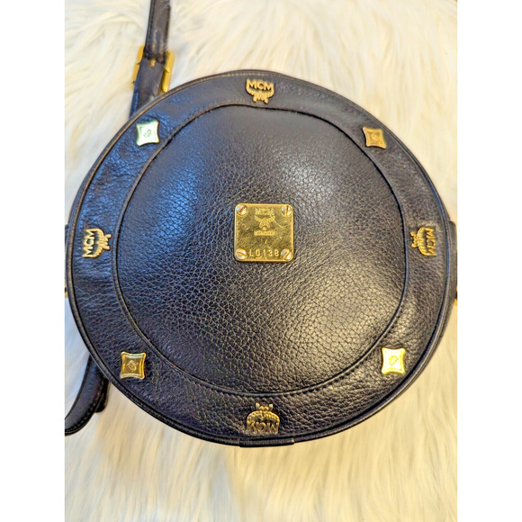 MCM Bag Black Tambourine Shoulder Crossbody Bag Authentic Vintage Purse Round - Picture 8 of 16